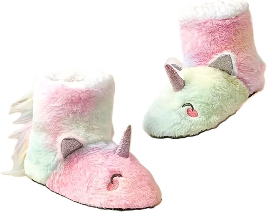 Regenboog Unicorn sloffen pantoffels pluche