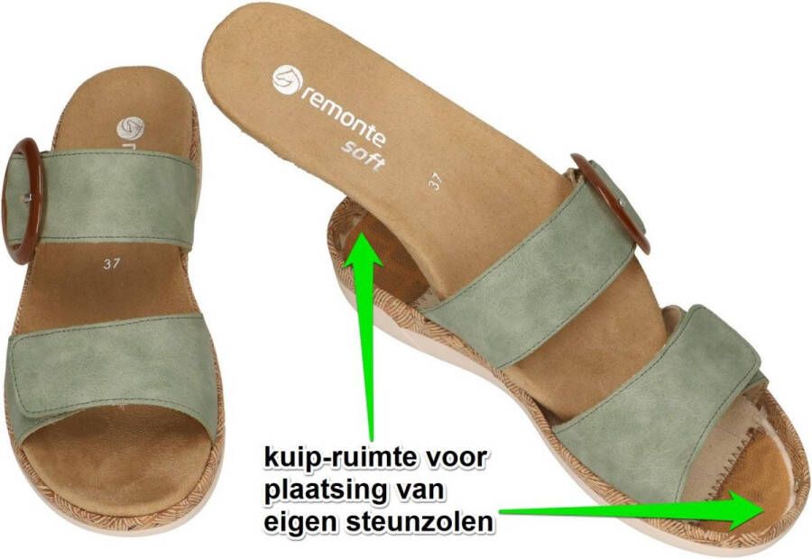 Remonte -Dames groen licht slippers & muiltjes