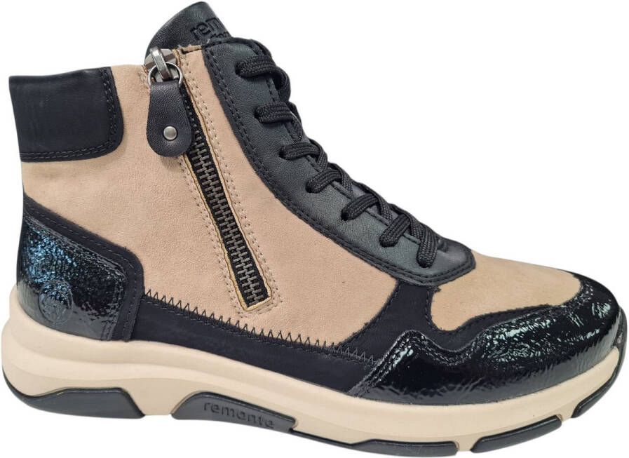 Remonte dames hoge sneakers Beige zwart