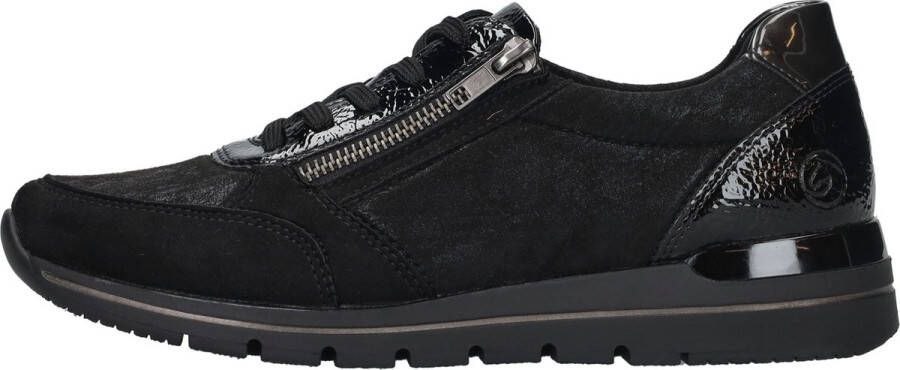 Remonte Elegante Zwarte Sneaker met Lakdetails Black Dames