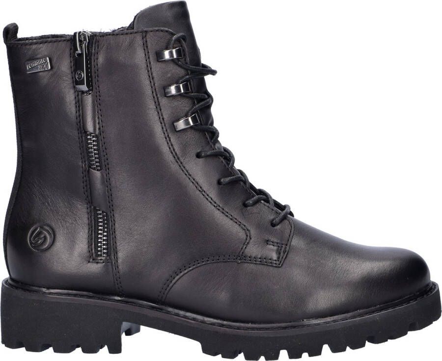 Remonte Zwarte Leren Veterboots Dames Zwart