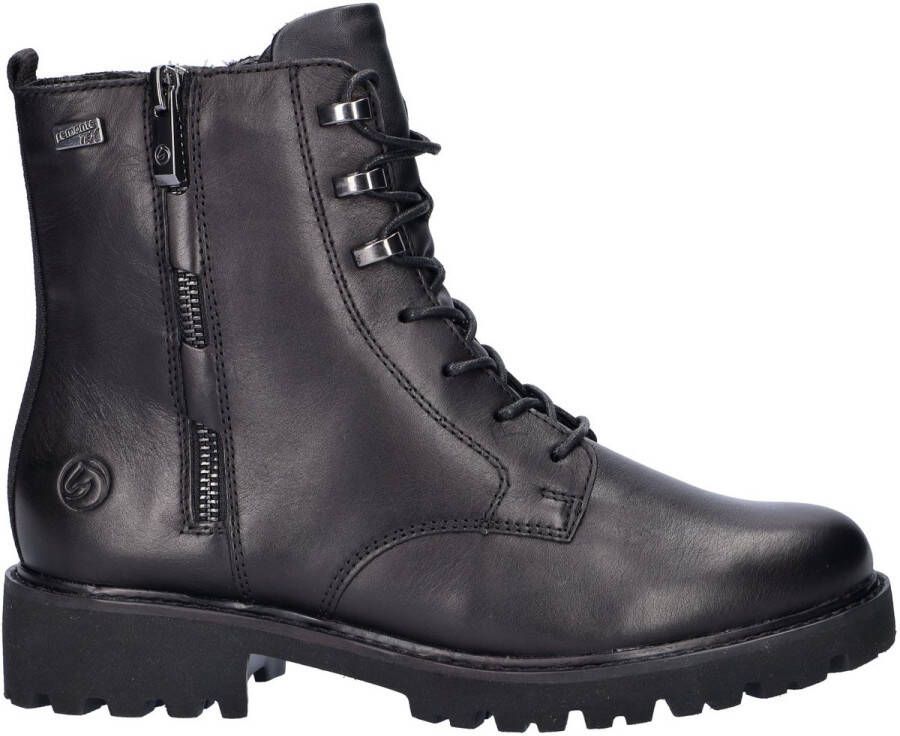 Remonte Zwarte Leren Veterboots Dames Zwart