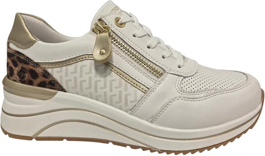 Remonte D0T10-82 Sneakers Wit met Panterprint op de hak Leer Dames Wit