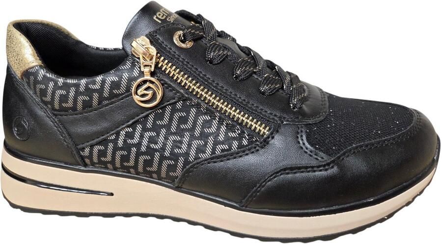 Remonte D1G08-07 Sneakers Zwart Met Goud Leer Dames Zwart