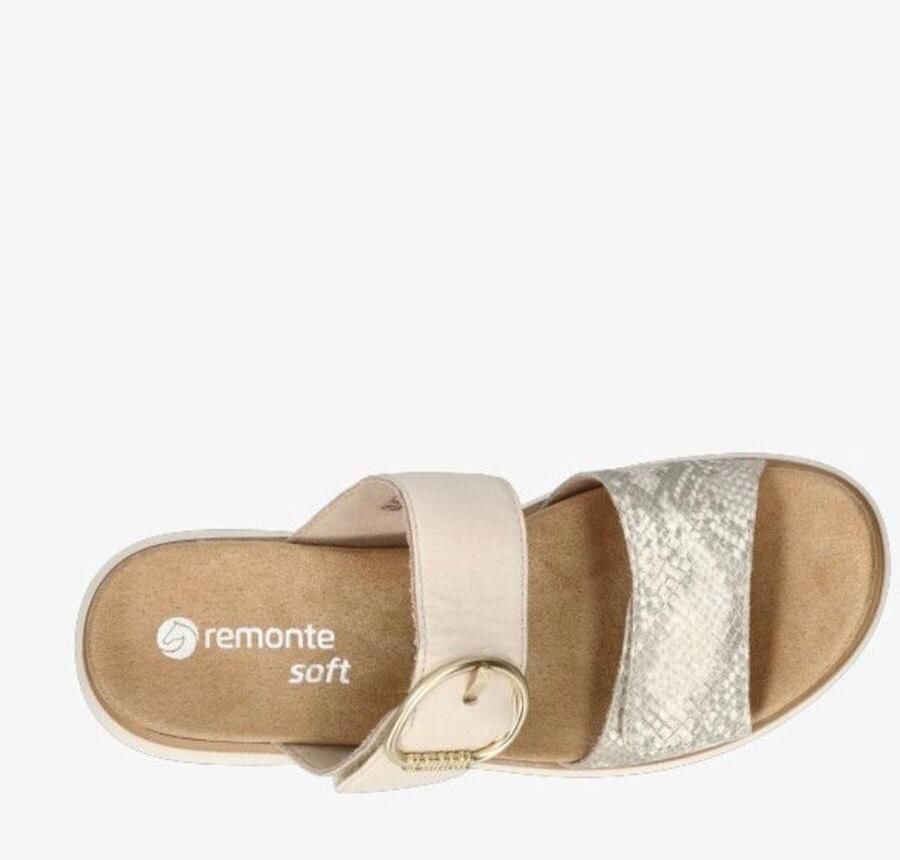 Remonte D2K57-60 slippers klittenband gesp beige goud uitneembare zool