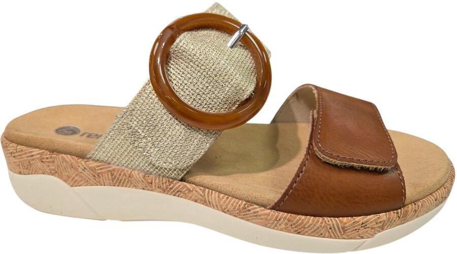 Remonte -Dames cogna caramel slippers & muiltjes