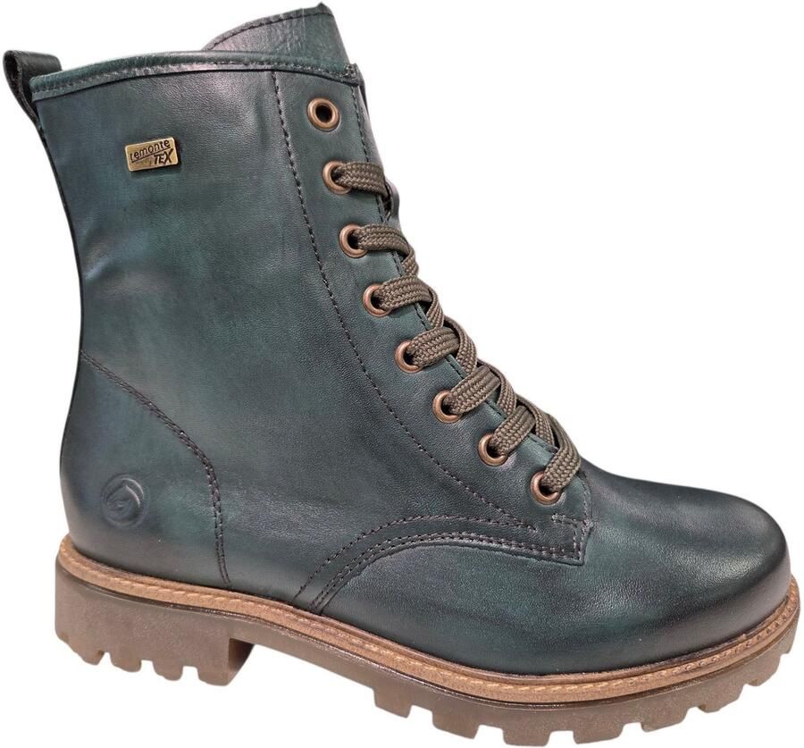 Remonte Groene Leren Veterboots Dames Groen