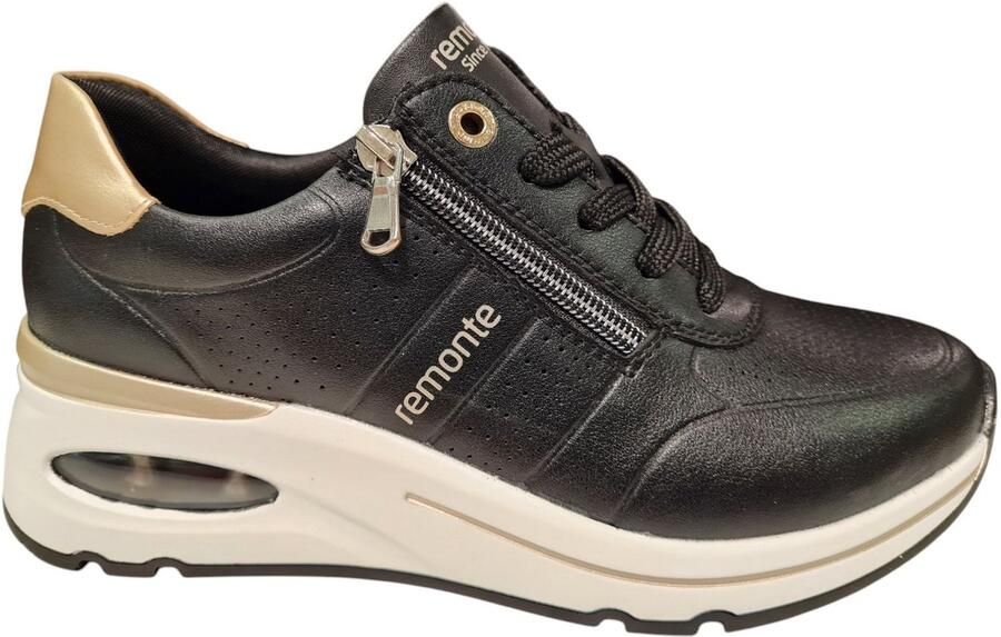 Remonte Lage Leren Dames Sneakers Zwart