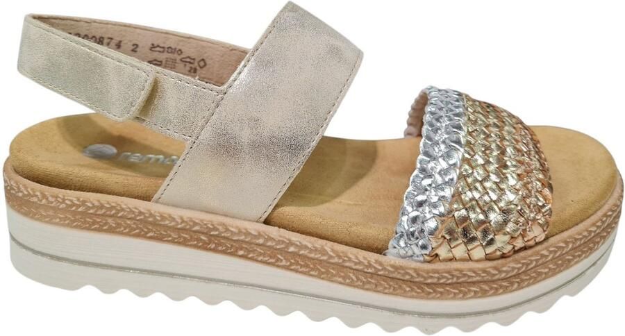 Remonte Sleehaksandaaltjes ELLE-Collection zomerschoen sandaal sleehak met vlechtbandage in metallic-look