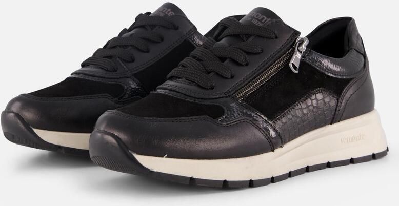 Remonte Zwarte Leren Dames Sneakers Slangenprint Zwart - Foto 5