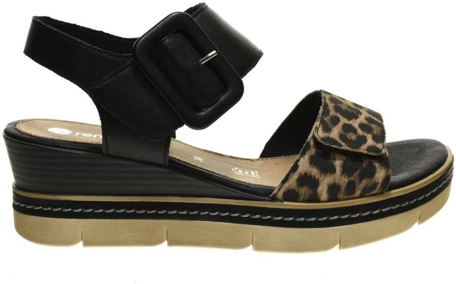 Remonte Zwarte Damessandaal Sleehak Leopard