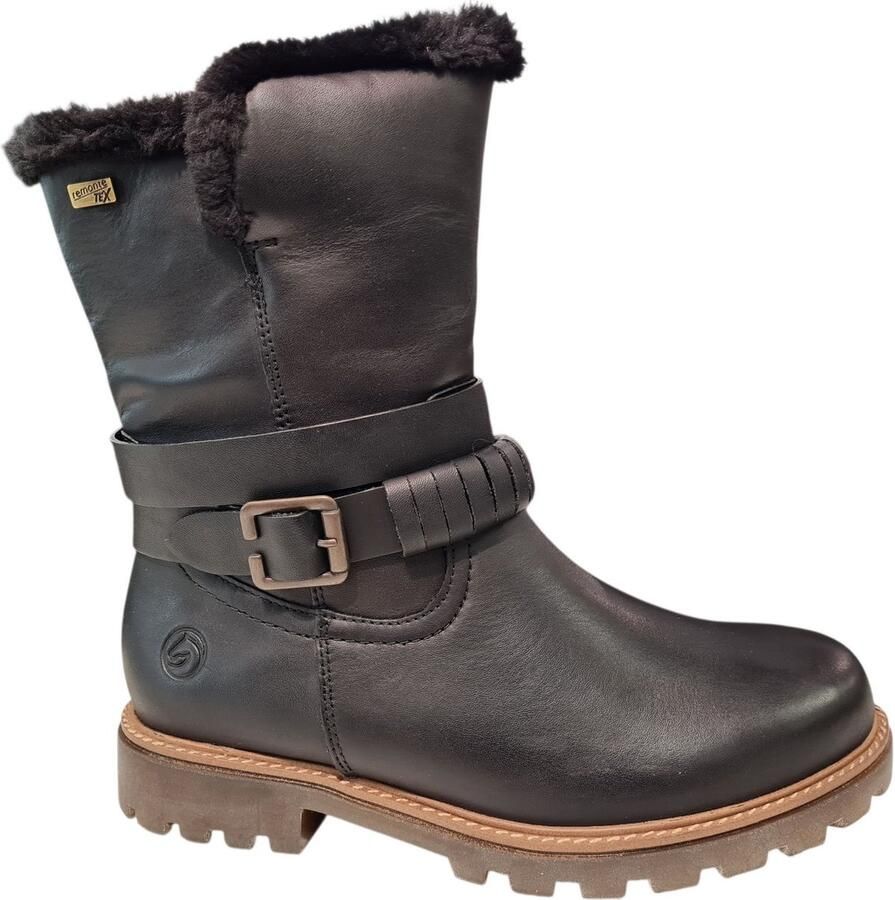 Remonte Zwarte Leren Bikerboots Dames Zwart
