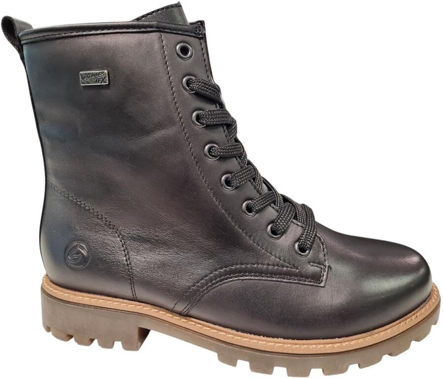 Remonte Zwarte Leren Dames Veterboots Zwart