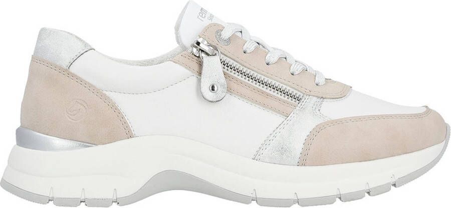 Remonte Comfortabele witte sneaker met beige en zilveren accenten Multicolor Dames