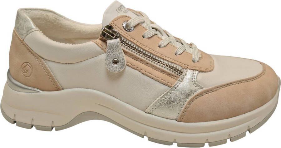 Remonte Comfortabele witte sneaker met beige en zilveren accenten Multicolor Dames