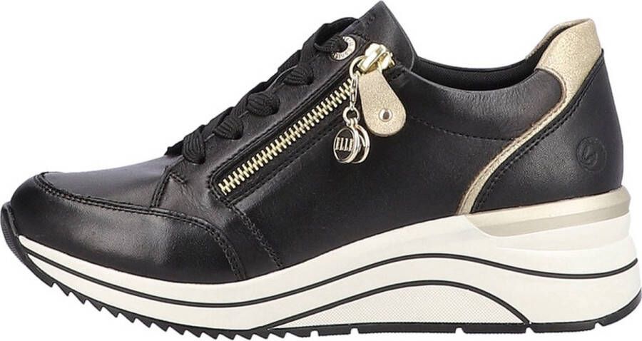 Remonte Stijlvolle Comfort Sneaker met Gouden Accenten Black Dames
