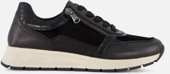 Remonte Zwarte Leren Dames Sneakers Slangenprint Zwart