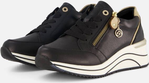 Remonte Stijlvolle Comfort Sneaker met Gouden Accenten Black Dames
