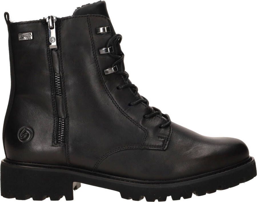 Remonte Zwarte Leren Veterboots Dames Zwart