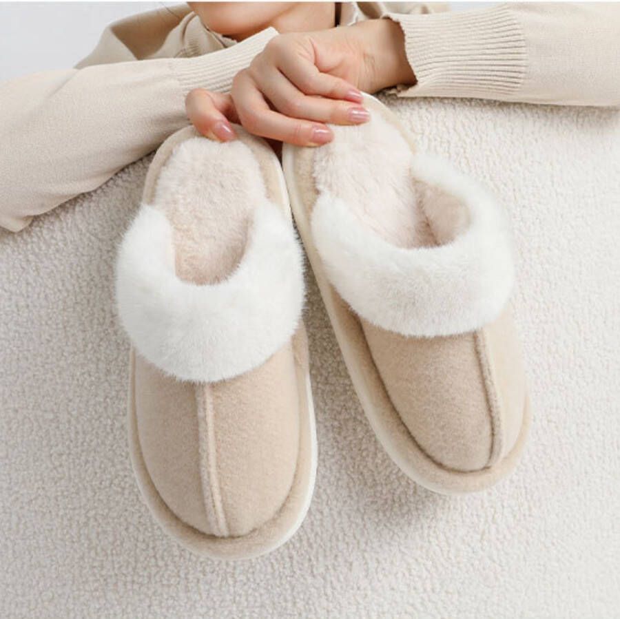 RENALUX Pantoffels en Sloffen en Pluche Voering Antislip Zool Beige