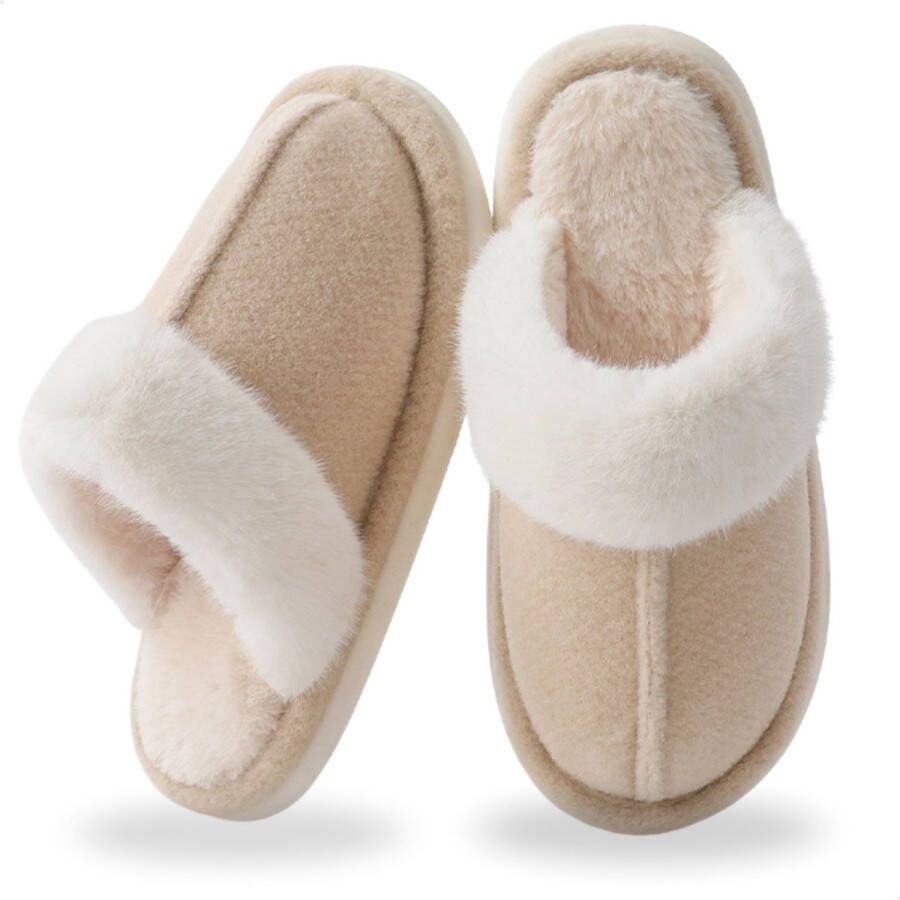 RENALUX Pantoffels en Sloffen en Pluche Voering Antislip Zool Beige - Foto 2