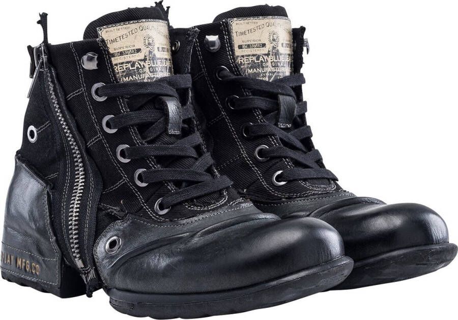 Replay Footwear Clutch Laars zwart Leer Biker Rock wear Street wear - Foto 2
