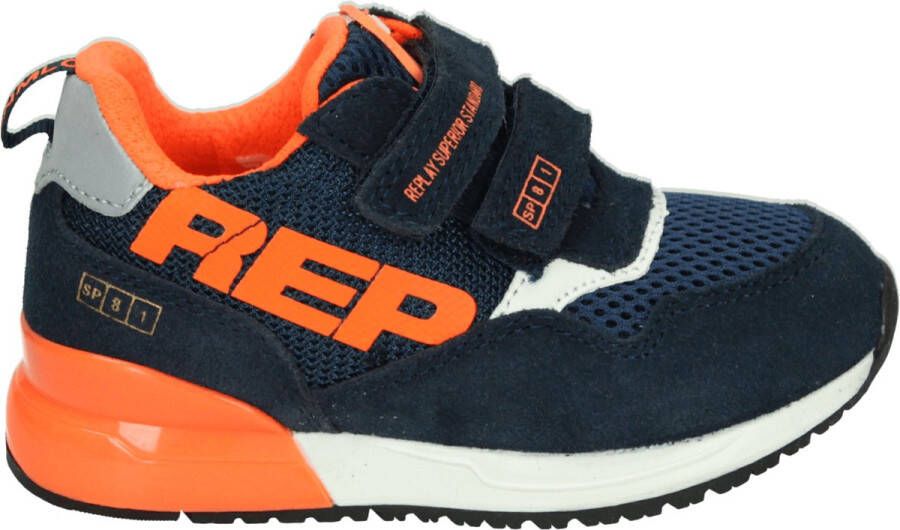 Replay Shoot kid suède sneakers donkerblauw oranje Jongens Suede Meerkleurig 26