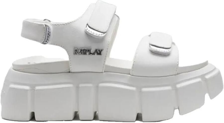 Replay Nusty Velcro Platform Sandalen Wit Vrouw