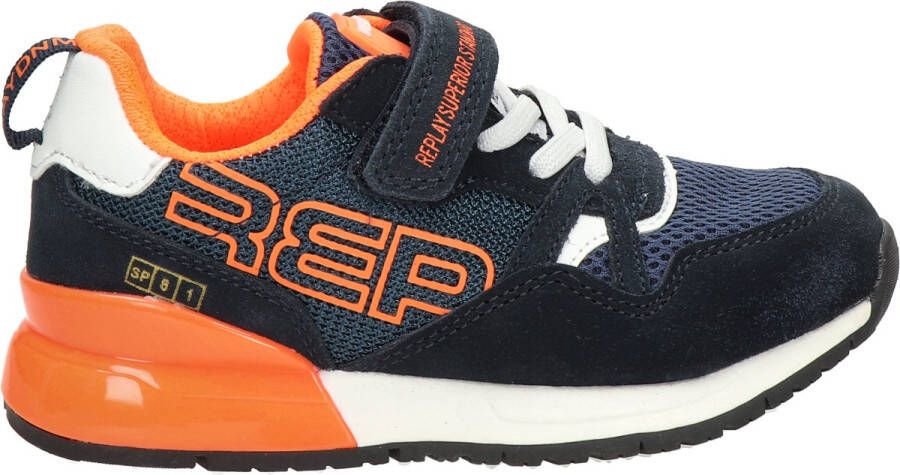 Replay SHOOT JR-1 suede sneakers donkerblauw oranje Logo 28 - Foto 3