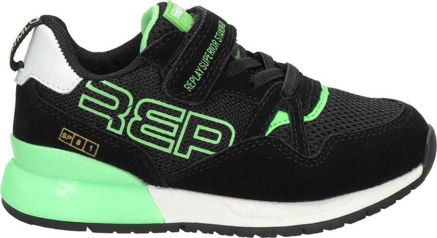 Replay Shoot Klittenband Sneaker Jongens Zwart groen - Foto 4