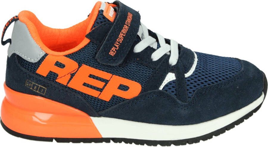 Replay Shoot Jr suède sneakers blauw oranje Jongens Suede Meerkleurig 39