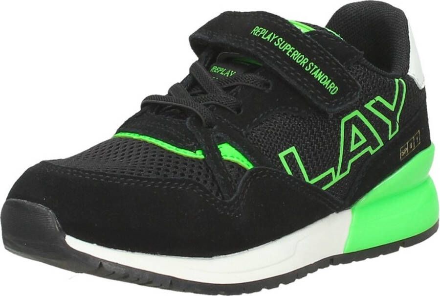 Replay Shoot Klittenband Sneaker Jongens Zwart groen - Foto 4