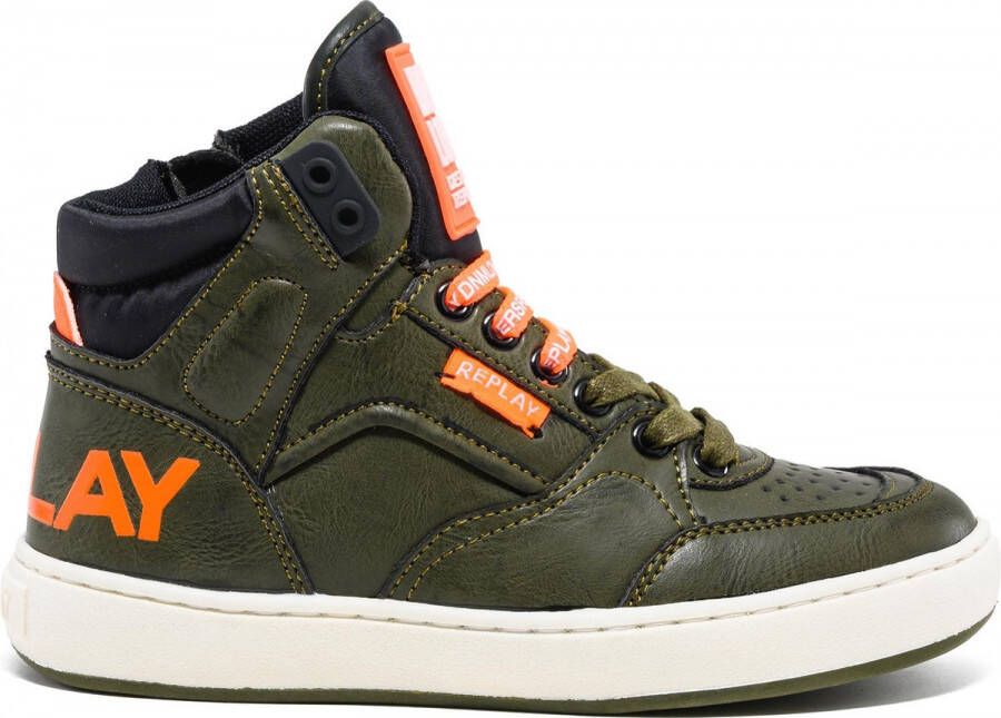 Replay Wall Hoge sneakers Leren Sneaker Jongens Groen - Schoenen.nl