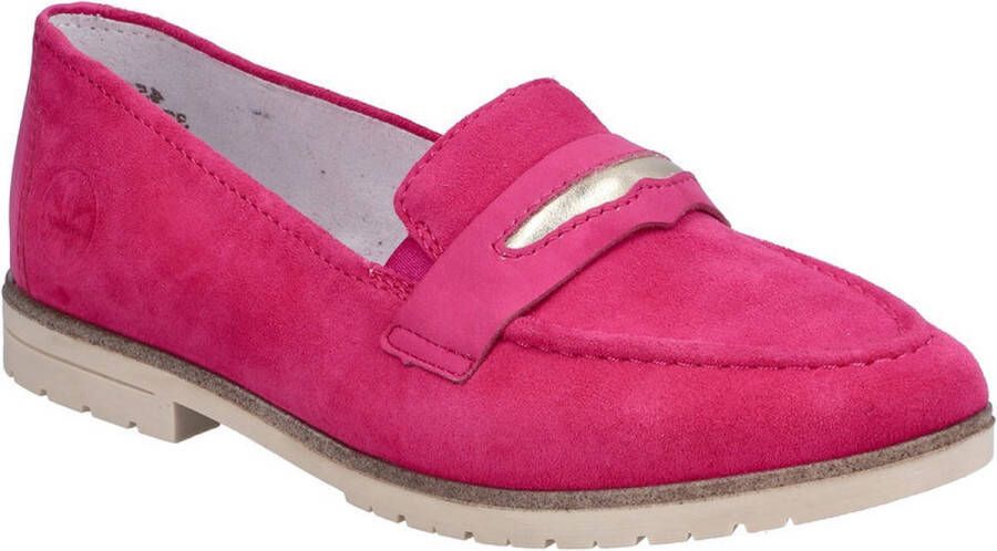 Rieker Fuchsia Suède Loafer met Leren Voetbed Pink Dames