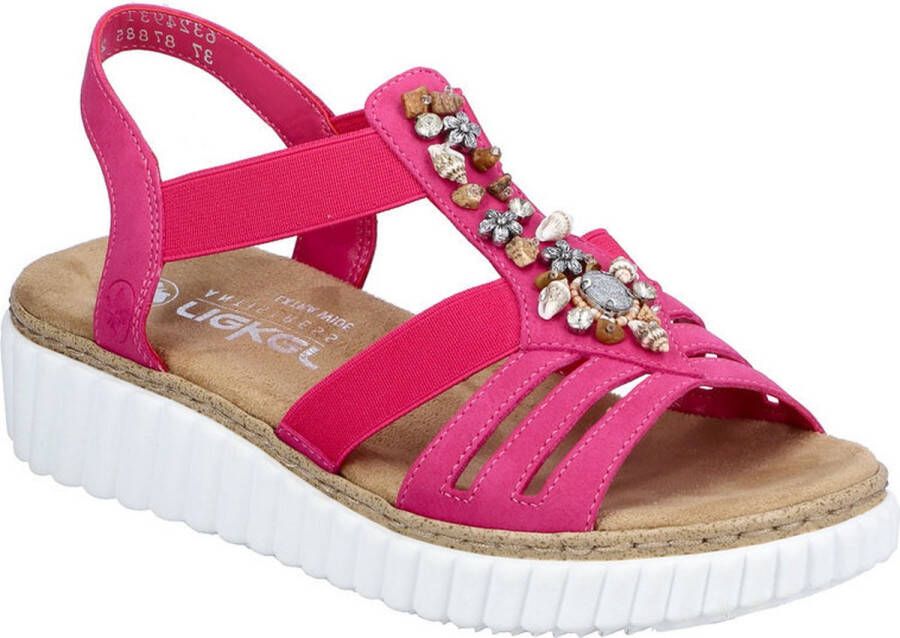 Rieker Roze zomersandalen met stenen en schelpen Pink Dames