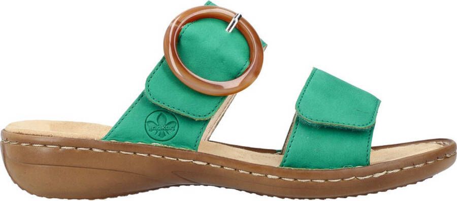 Rieker Slippers wig-hak zomerschoen slippers met grote siergesp