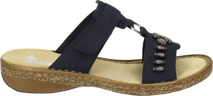 Rieker Blauwe Beaded Slipper met Klittenbandsluiting Blue