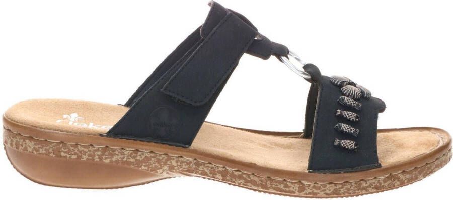 Rieker Blauwe Beaded Slipper met Klittenbandsluiting Blue Dames