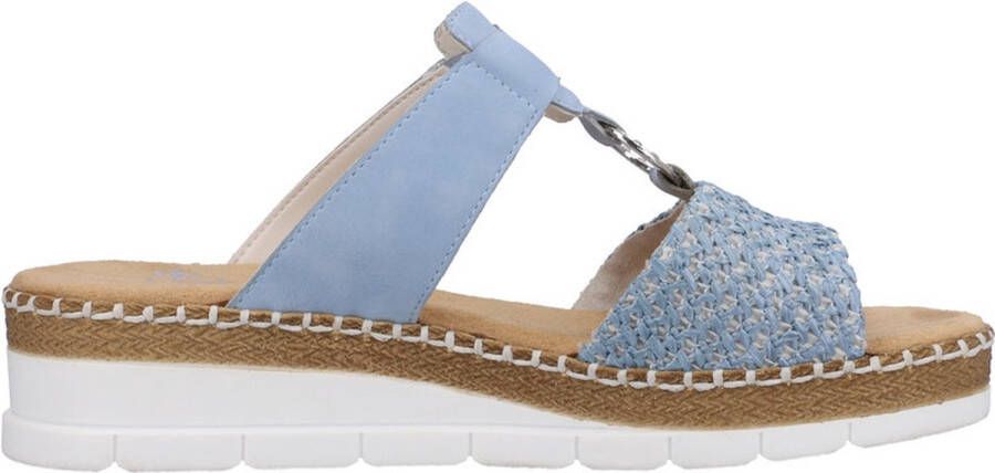 Rieker -Dames blauw licht slippers & muiltjes
