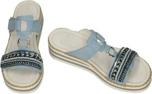 Rieker -Dames blauw licht slippers & muiltjes