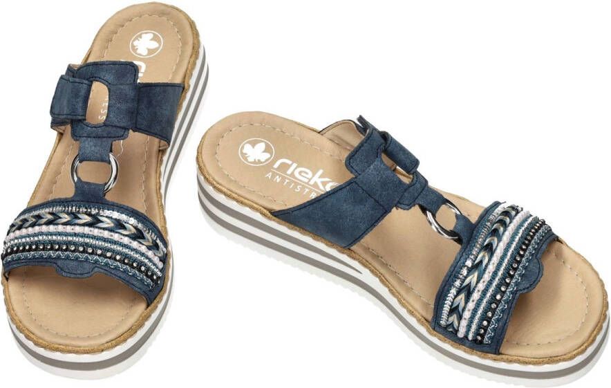 Rieker -Dames blauw slippers & muiltjes