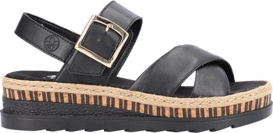 Rieker Comfortabele Leren Sandalen met Verhoogde Zool Black Dames