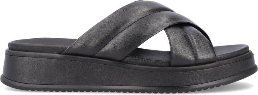 Rieker Comfortabele Zwarte Leren Zomerslipper Black Dames