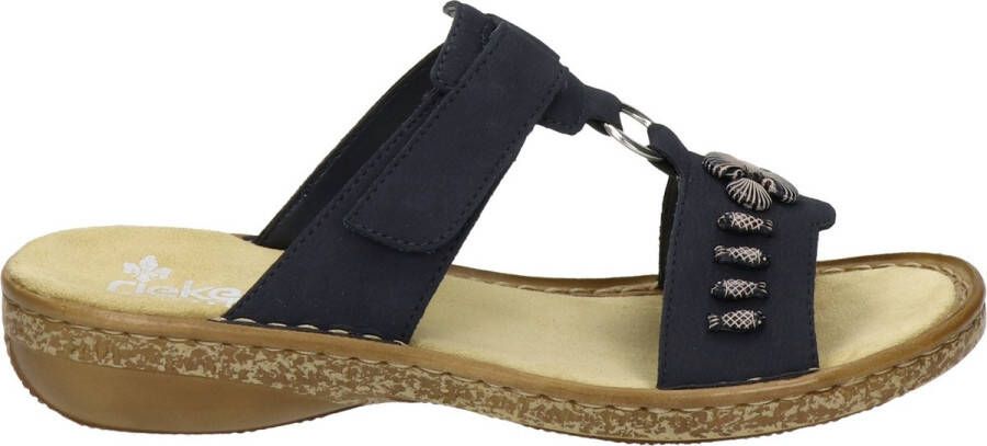 Rieker Blauwe Beaded Slipper met Klittenbandsluiting Blue Dames