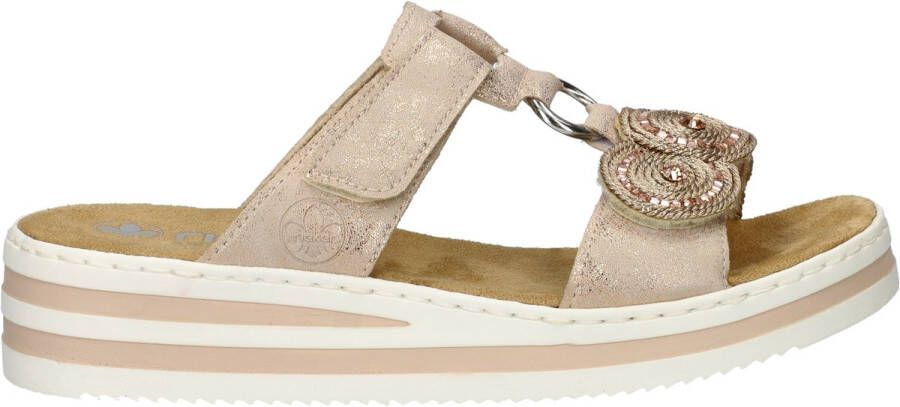 Rieker -Dames roze-goud metallic slippers & muiltjes