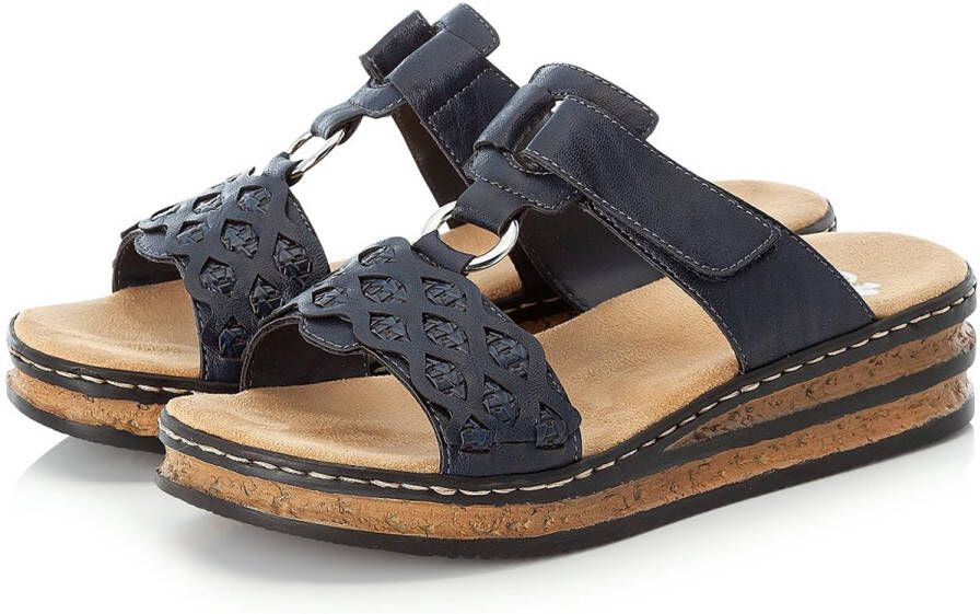 Rieker Slippers sleehak zomerschoen pantoffels met bandjes in gevlochten look