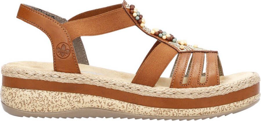 Rieker Bruine sandaal met kralen en platformzool Brown Dames