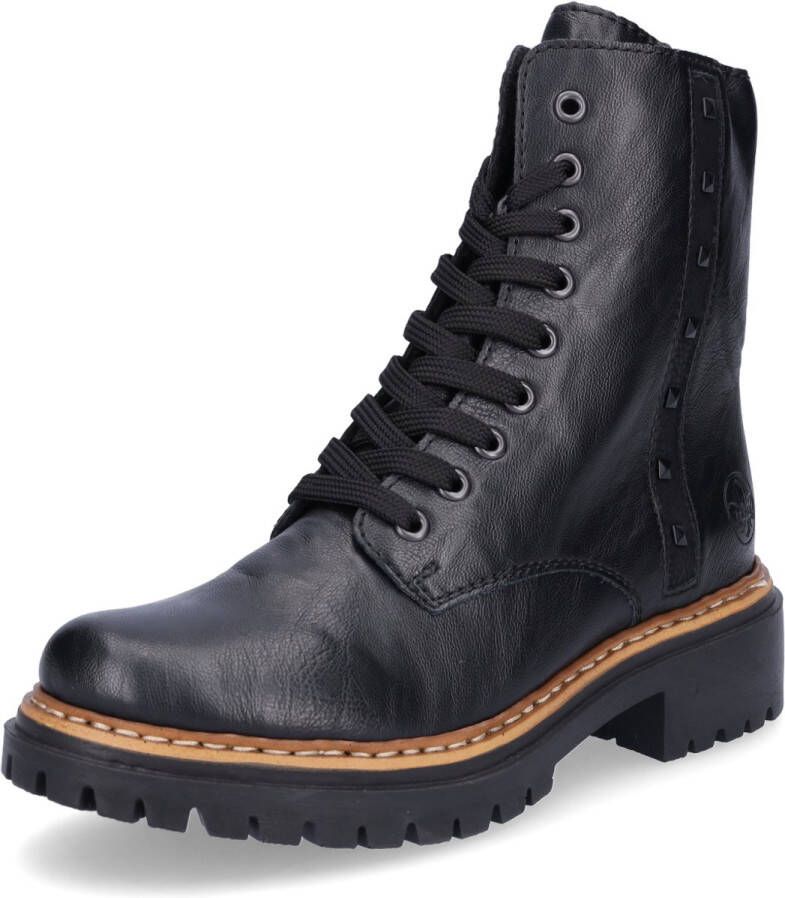 Rieker Veterlaarsjes veterschoenen blokhak binnenrits en klinknagelversiering