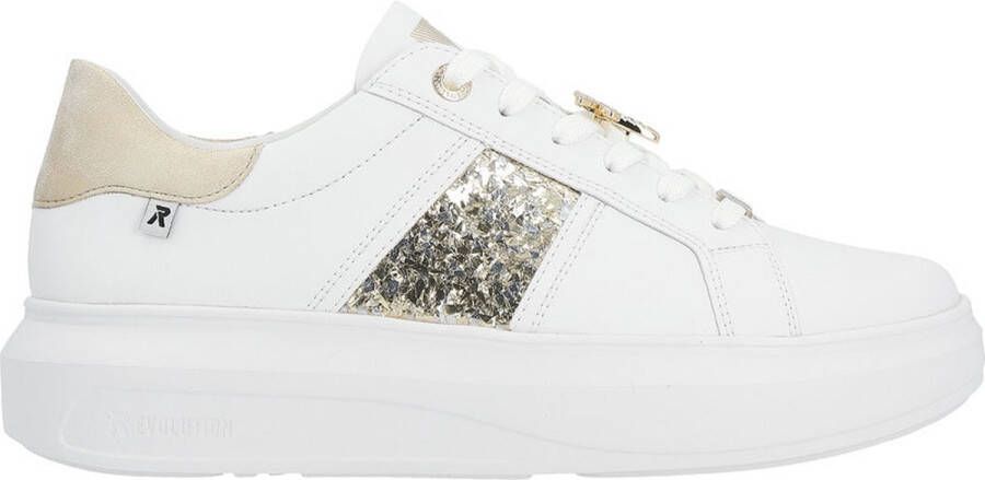 Rieker Witte leren sneakers met gouden libelledetail White Dames