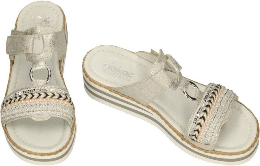 Rieker Slippers plateau zomerschoen pantoffels met decoratieve parels en pailletten